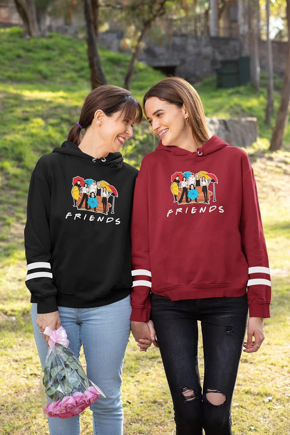 Fashion Friend Sweatshirt Hoodie Women Graphic Hoodies Pullover Funny Hooded Sweater Tops Clothes (Black, S)