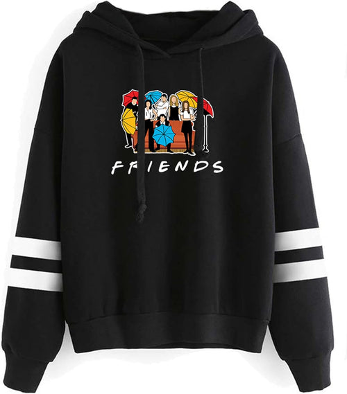 Fashion Friend Sweatshirt Hoodie Women Graphic Hoodies Pullover Funny Hooded Sweater Tops Clothes (Black, S)