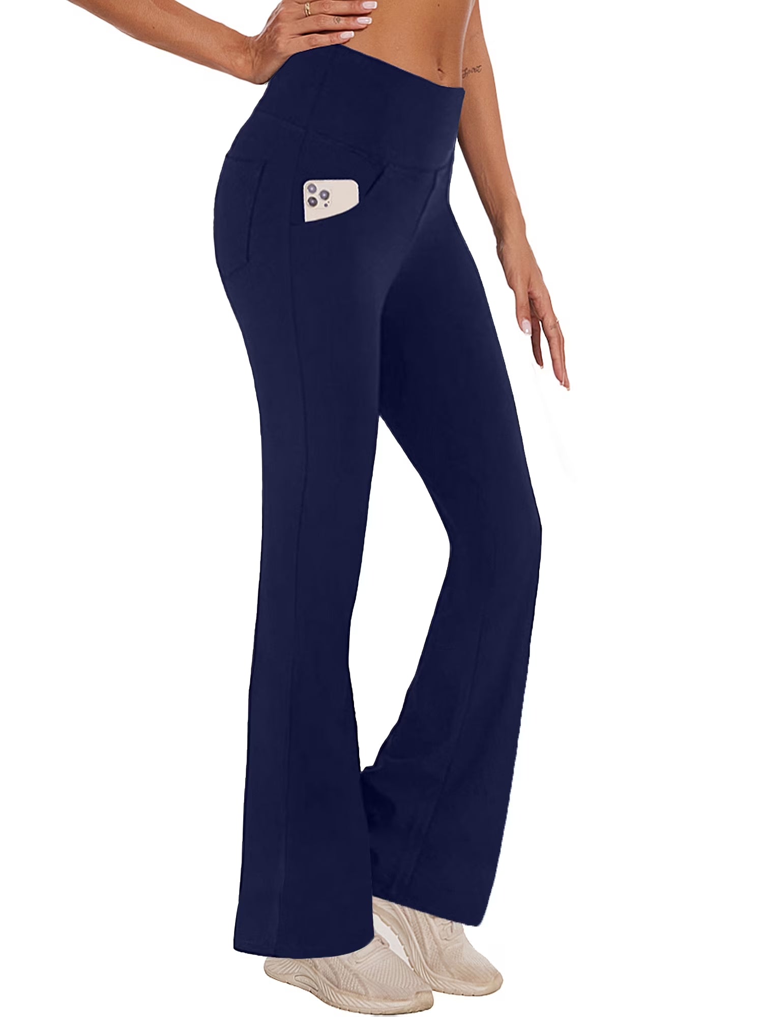 Womens Bootcut Yoga Pants Flare Workout Legging with Pockets High Waist Lightweight Bottoms Activewear Navy Blue 2XL
