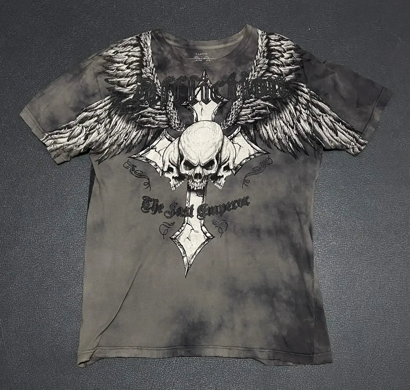 Gothic Vintage Distressed T-Shirt Two-in-One Skeleton Print Layered Top Y2K Retro Streetwear Loose Fit Harajuku Fashion Tee