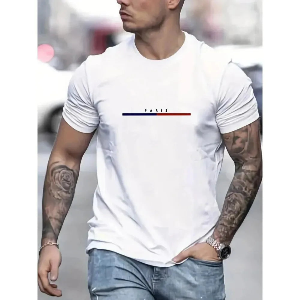 2026 New Digital Print Super Elastic Casual Short-Sleeved Men's Daily Party Home Social T-Shirt Solid Color Vintage Streetwear