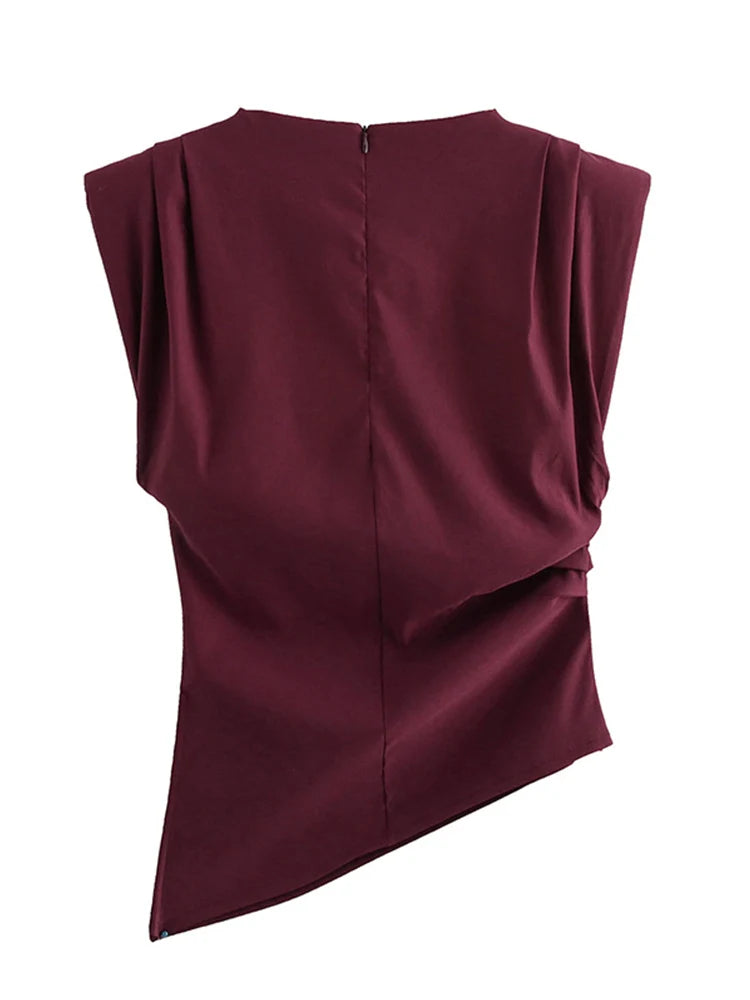 Fashion Shoulderless Top European American Style Simple Pleated Decorative New Top