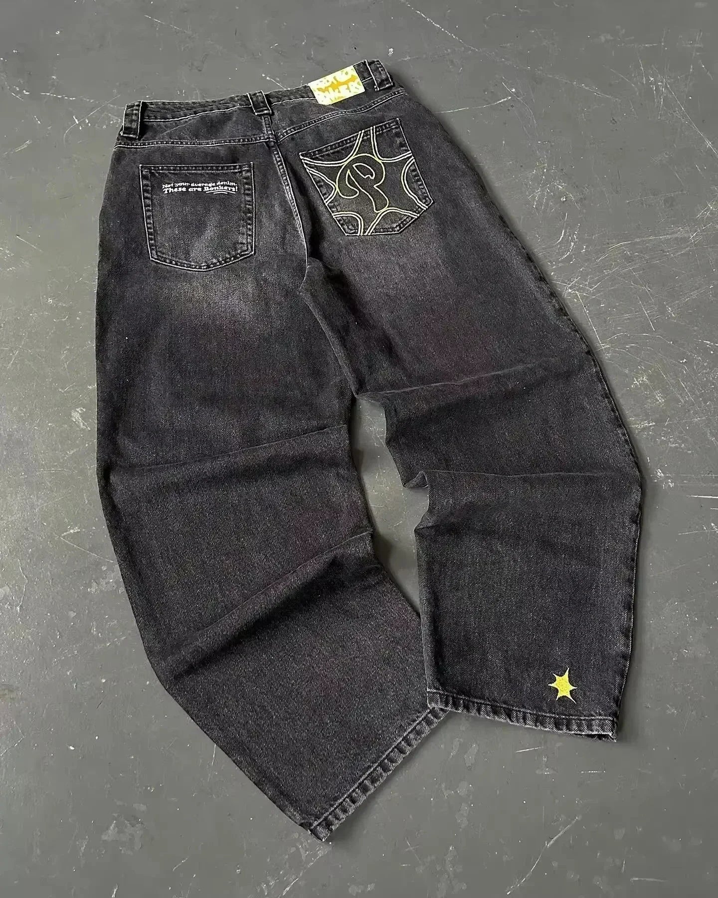American Street Trend Letter Embroidered Loose Jeans Men Harajuku Y2K New Hip Hop Oversized Wide-leg Pants Unisex Mopping Jeans