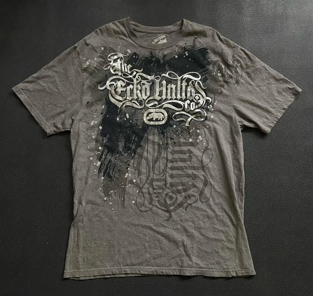 Gothic Vintage Distressed T-Shirt Two-in-One Skeleton Print Layered Top Y2K Retro Streetwear Loose Fit Harajuku Fashion Tee