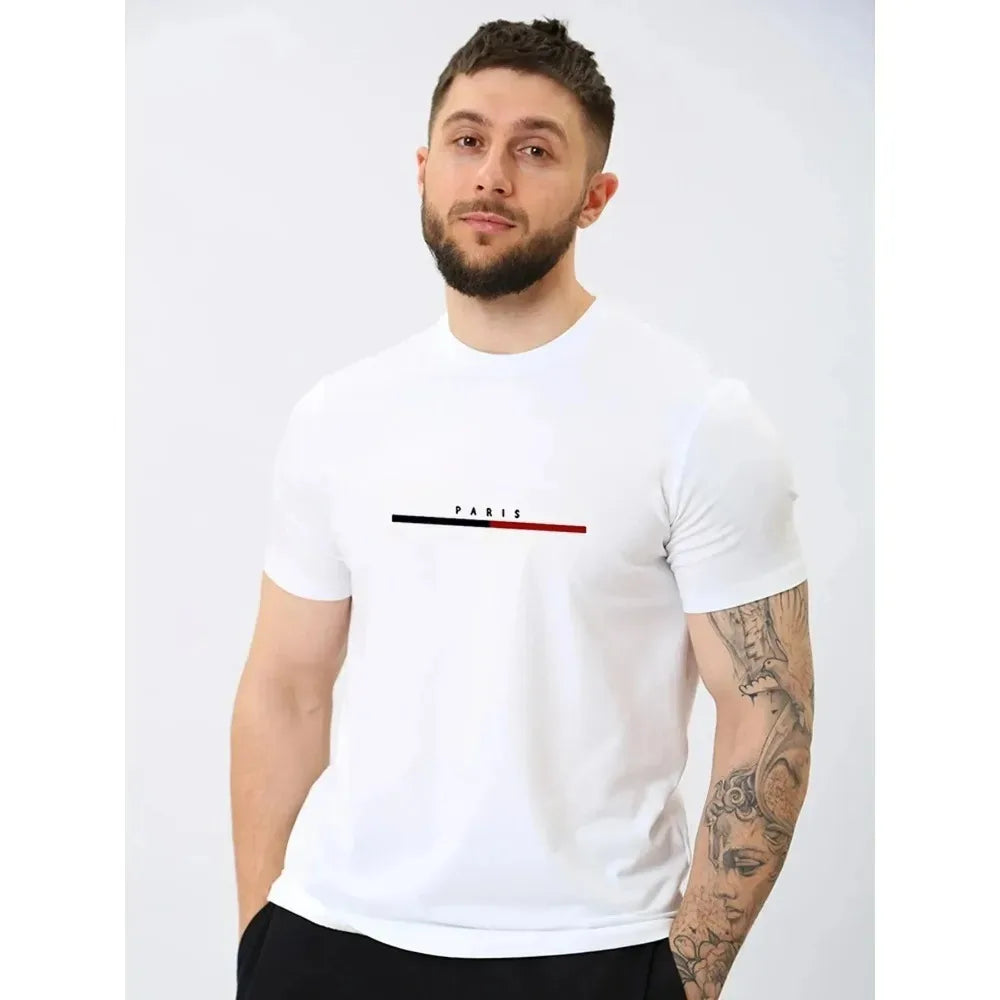 2026 New Digital Print Super Elastic Casual Short-Sleeved Men's Daily Party Home Social T-Shirt Solid Color Vintage Streetwear