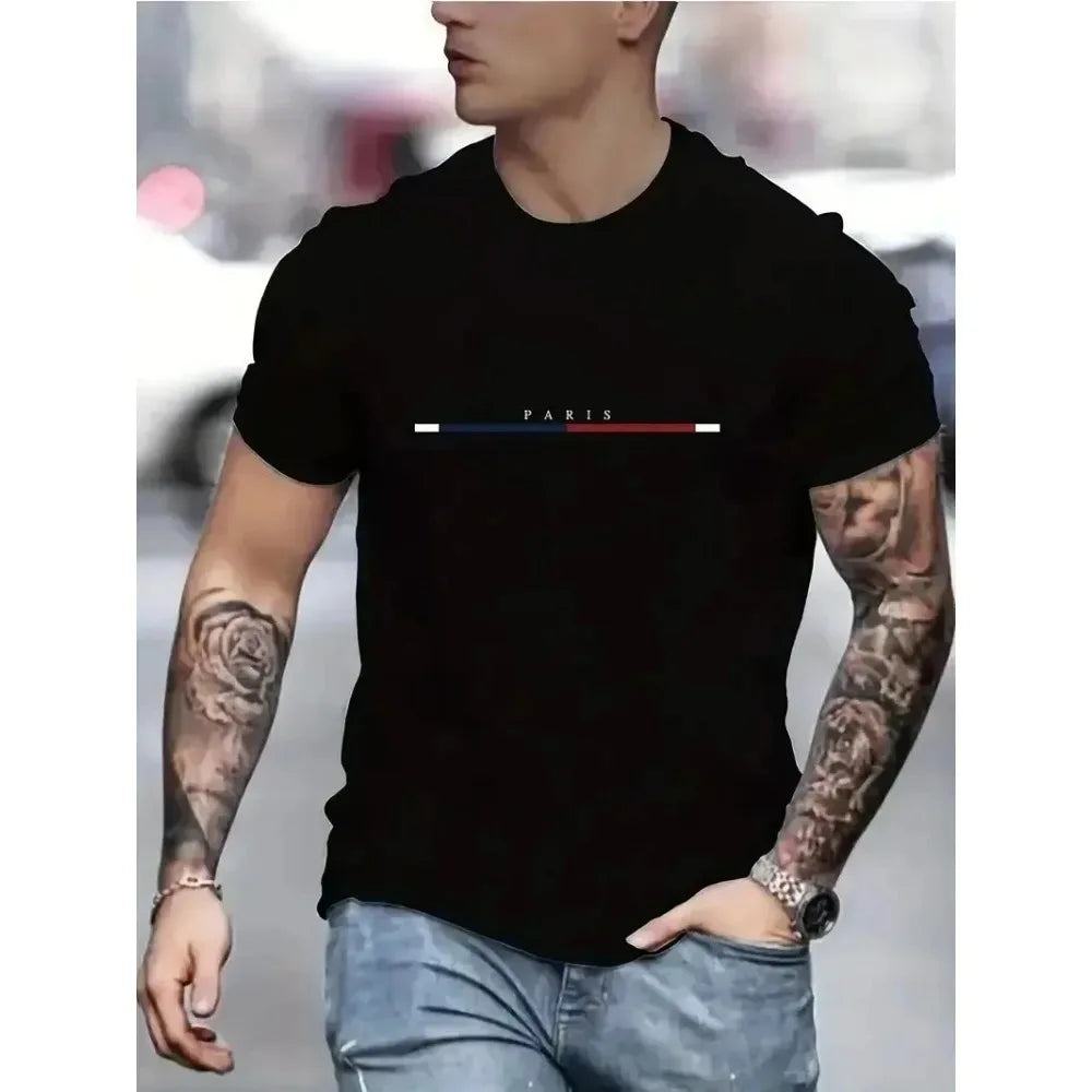 2026 New Digital Print Super Elastic Casual Short-Sleeved Men's Daily Party Home Social T-Shirt Solid Color Vintage Streetwear