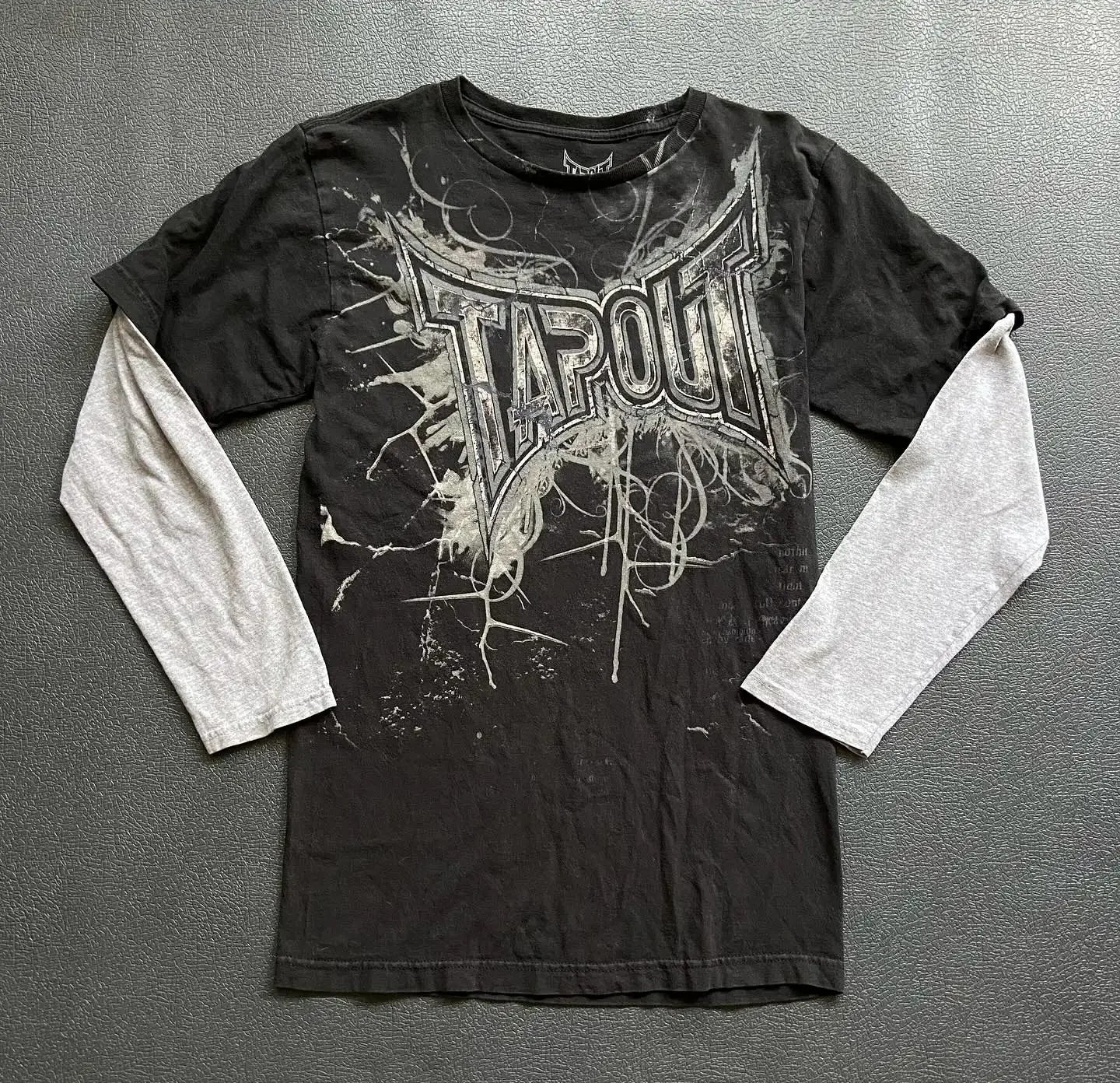 Gothic Vintage Distressed T-Shirt Two-in-One Skeleton Print Layered Top Y2K Retro Streetwear Loose Fit Harajuku Fashion Tee