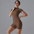 Yoga suit women's jumpsuit summer zipper short sleeved shorts yoga jumpsuit women's dance fitness tight fitting sports jumpsuit