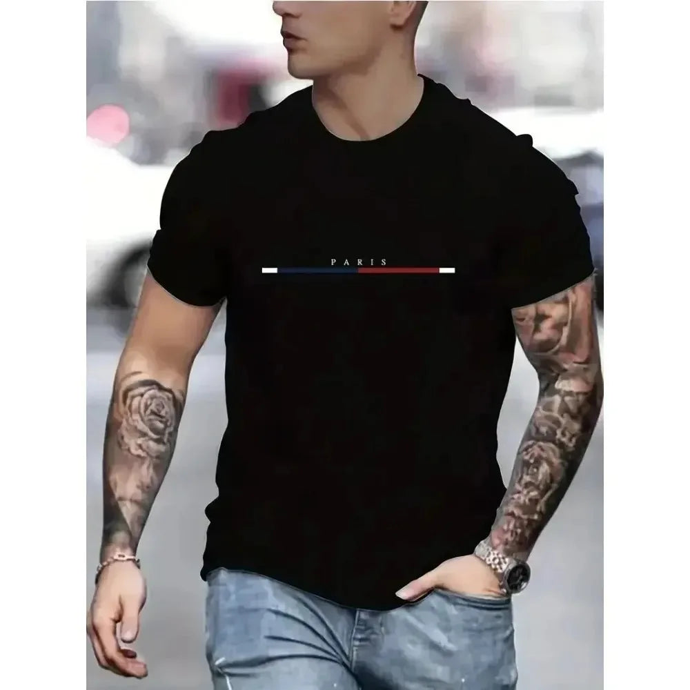 2026 New Digital Print Super Elastic Casual Short-Sleeved Men's Daily Party Home Social T-Shirt Solid Color Vintage Streetwear