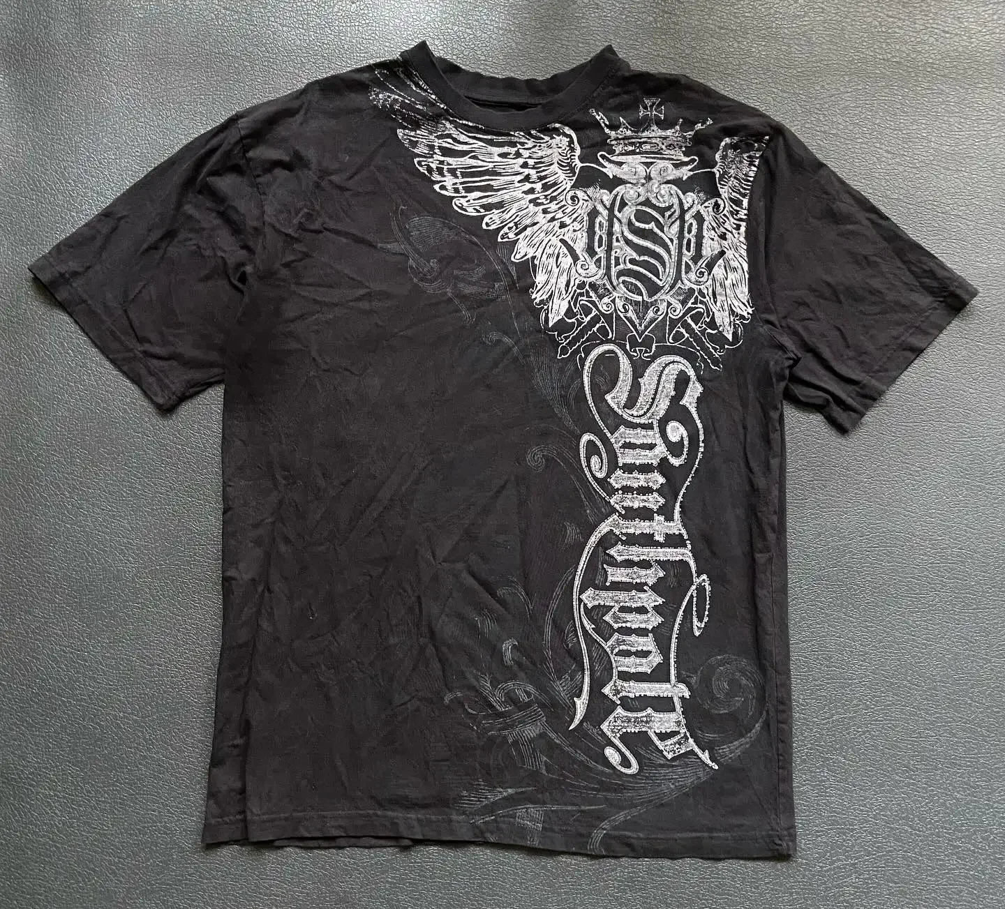 Gothic Vintage Distressed T-Shirt Two-in-One Skeleton Print Layered Top Y2K Retro Streetwear Loose Fit Harajuku Fashion Tee