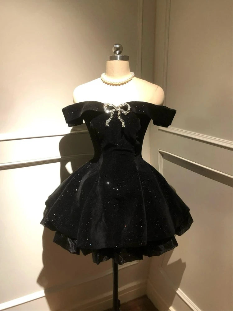 Summer New Vintage Elegant Woman Dress Strapless Bow Patchwork High Waist Puffy Mini Dress Female French Chic Sexy Outfits 2025
