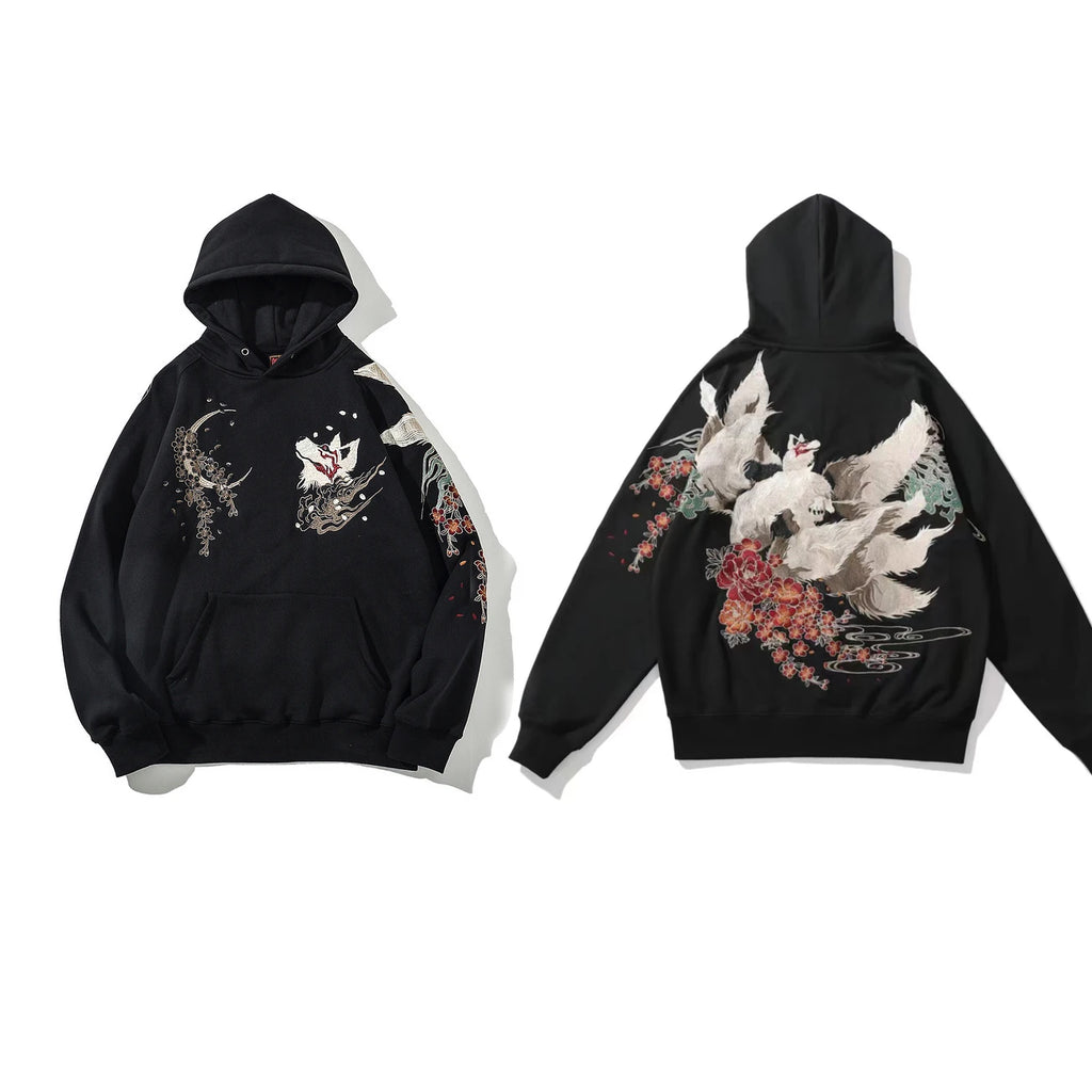 High Quality Embroidery Man Women Hoodies Harajuku 100% Cotton Hooded Sweatshirts Autumn Long Sleeve Black Pullover Loose Tops