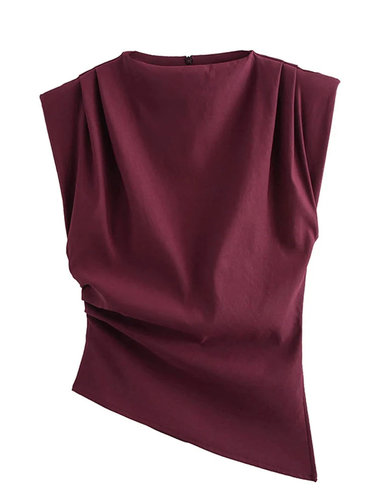 Fashion Shoulderless Top European American Style Simple Pleated Decorative New Top