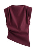 Fashion Shoulderless Top European American Style Simple Pleated Decorative New Top