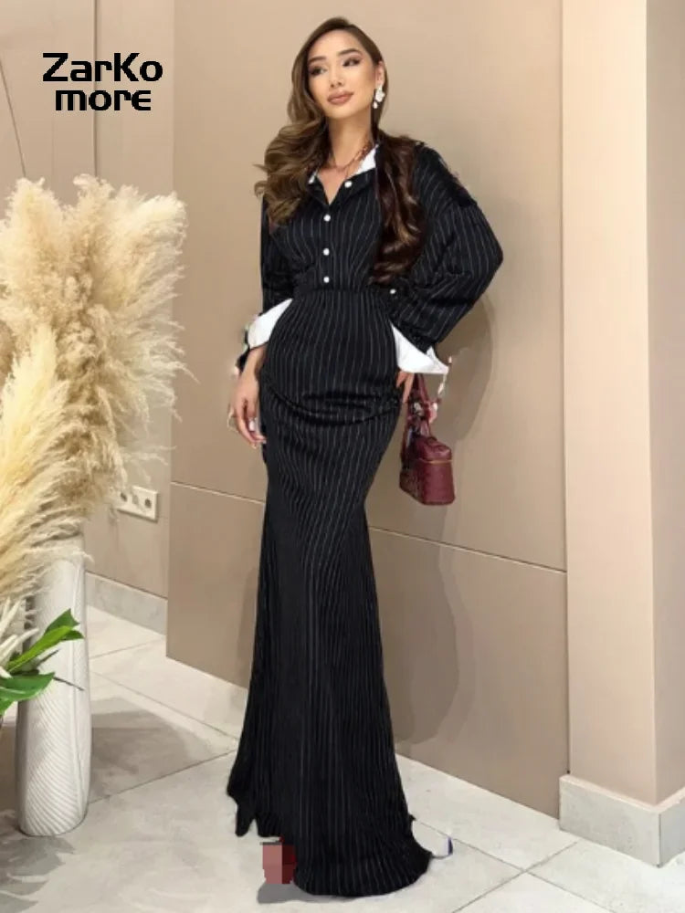 Sexy Striped Skirt Set Women Lapel Single-breasted Shirts Pleated A-line Skirts 2026 Spring Summer Office Lady 2 Pieces Outfit