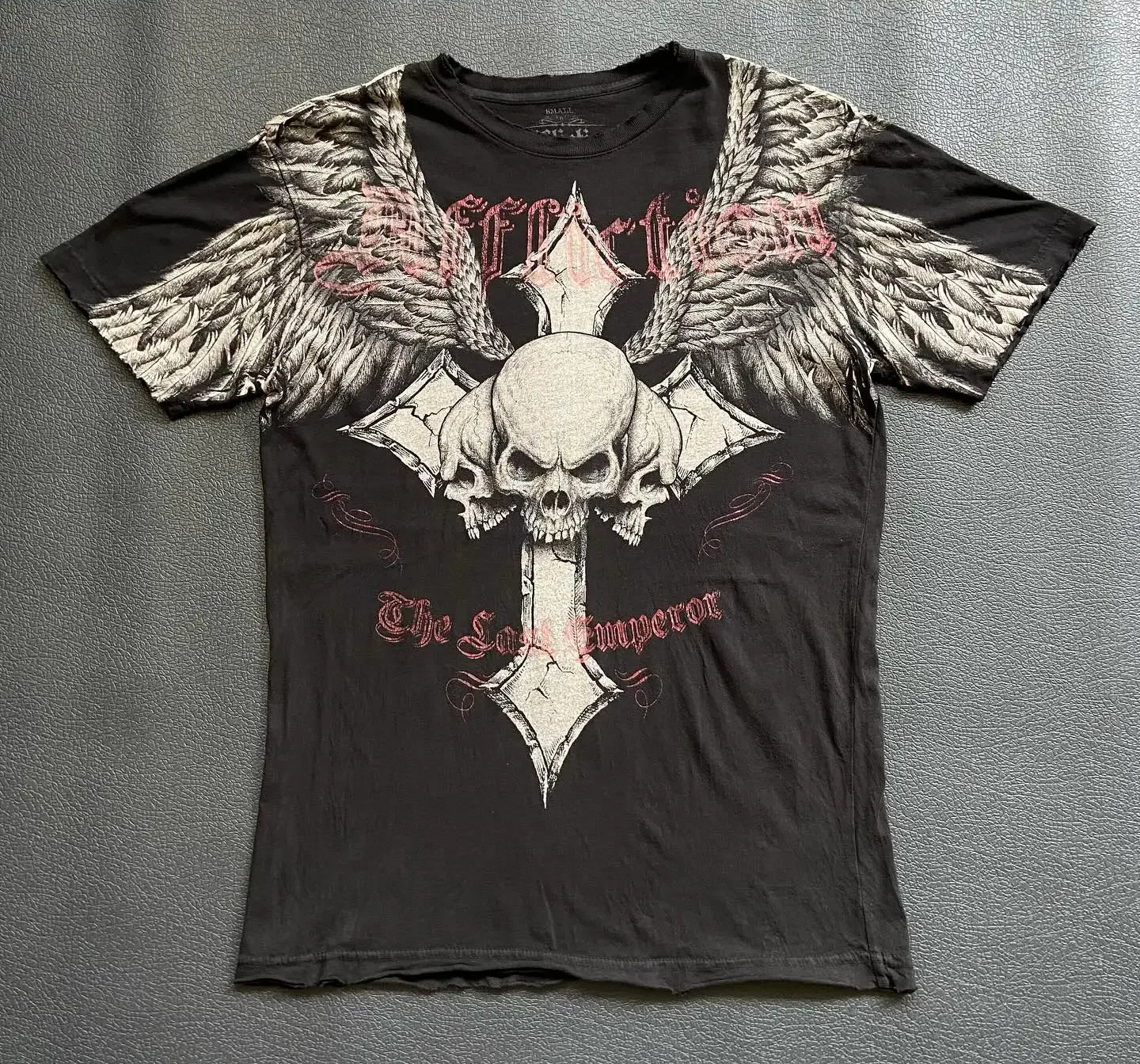 Gothic Vintage Distressed T-Shirt Two-in-One Skeleton Print Layered Top Y2K Retro Streetwear Loose Fit Harajuku Fashion Tee
