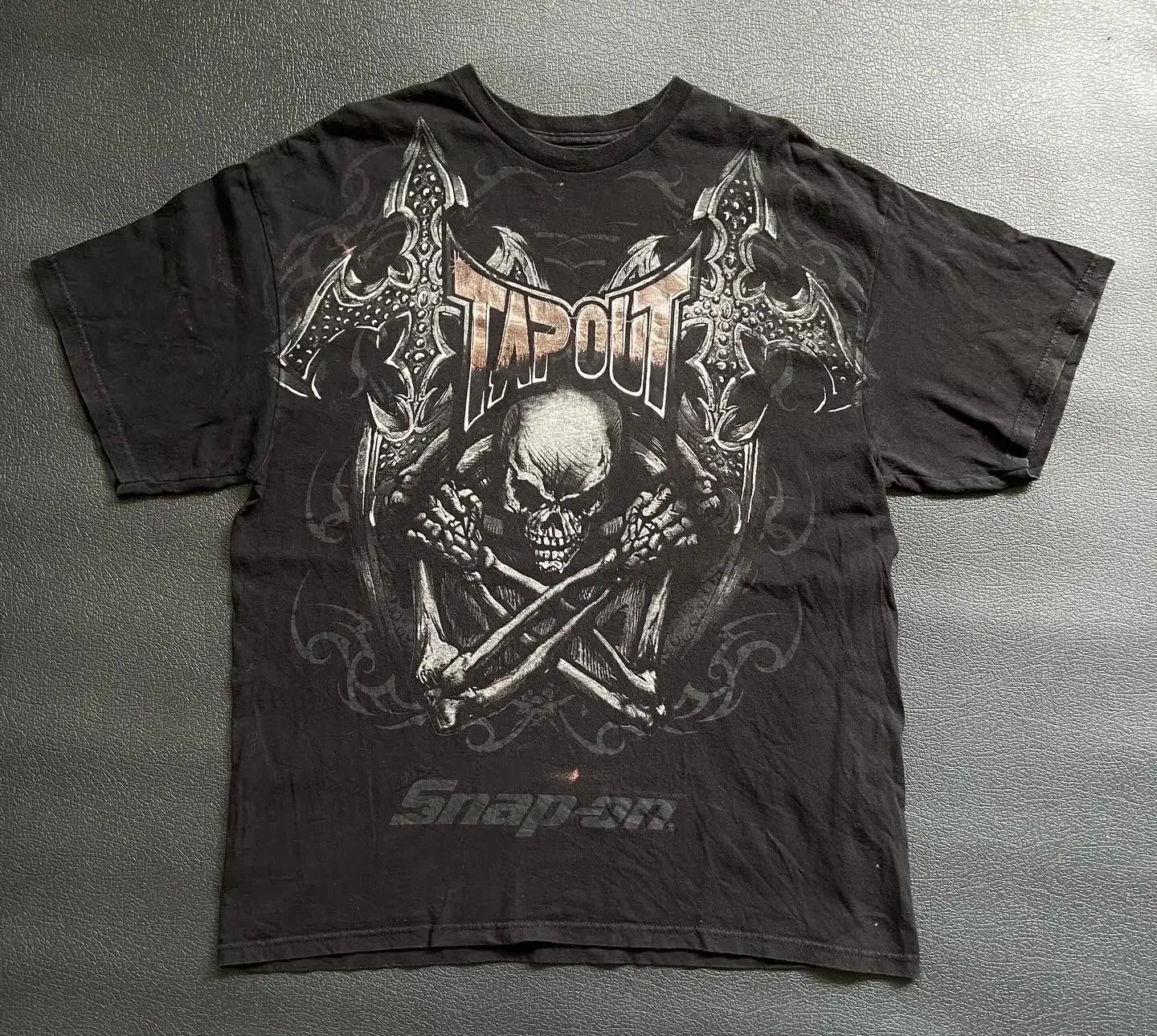 Gothic Vintage Distressed T-Shirt Two-in-One Skeleton Print Layered Top Y2K Retro Streetwear Loose Fit Harajuku Fashion Tee