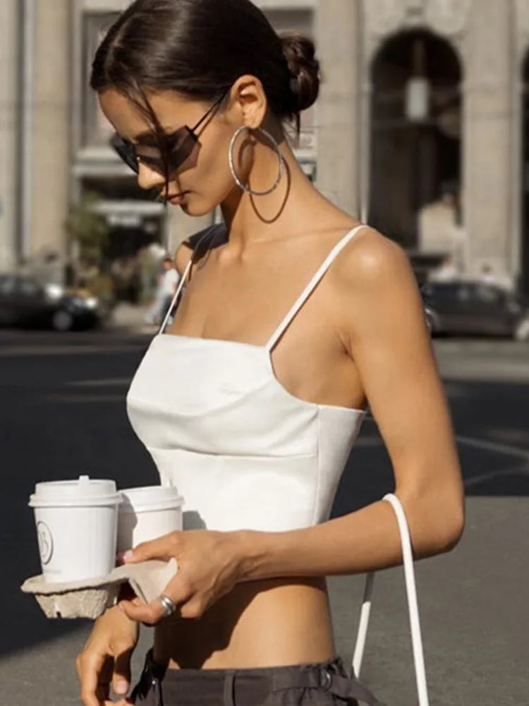 Spaghetti Strap Tank Top Sexy Backless Bandage Skinny Crop Tops 2025 Summer Elegant Lace Up Party Streetwear Women Camis