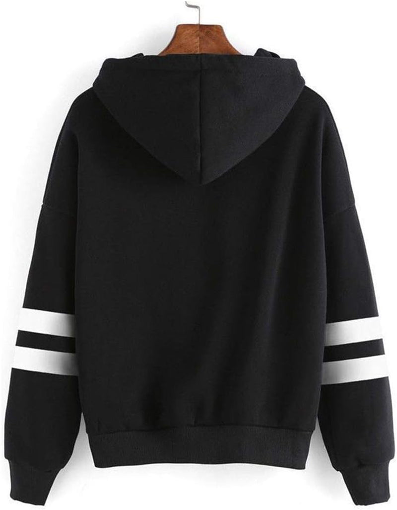 Fashion Friend Sweatshirt Hoodie Women Graphic Hoodies Pullover Funny Hooded Sweater Tops Clothes (Black, S)